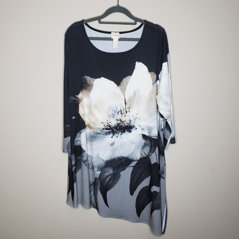 Chico's assymetrical stretchy dress floral      S2